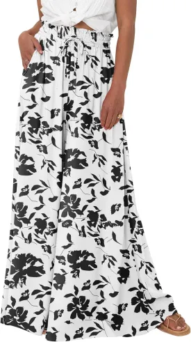 PRETTYGARDEN Women's 2025 Summer Wide Leg Palazzo Pants High Waisted Flowy Pockets Trendy Casual Lounge Boho Beach Trousers