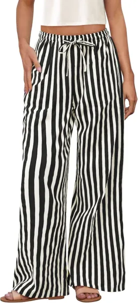 PRETTYGARDEN Women's Summer Striped Wide Leg Lounge Pants 2025 Trendy Clothes Drawstring Elastic Waist Comfy Pajama Bottoms