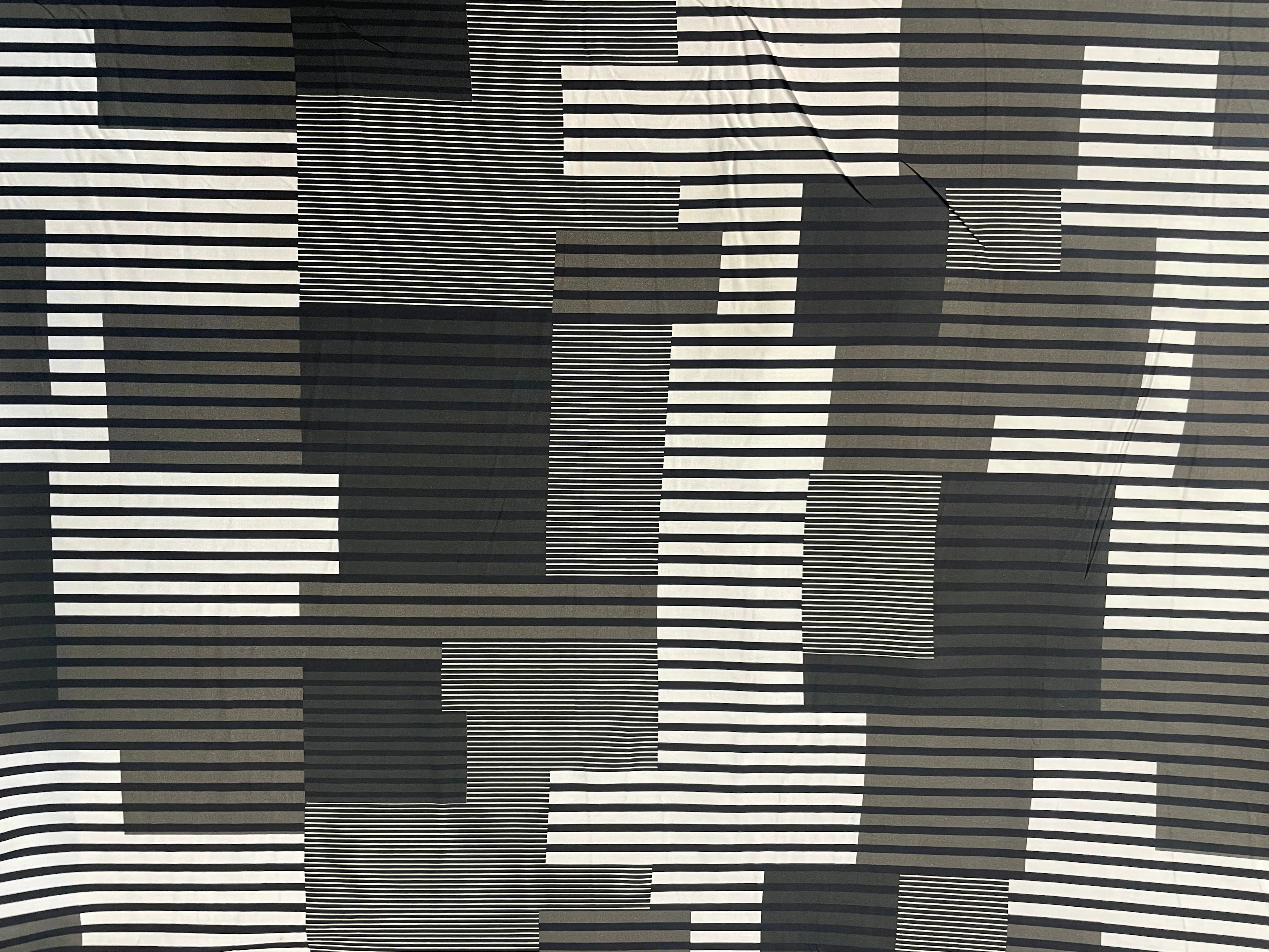 Rayon Geometric Stripe Print - Black, White & Army Green