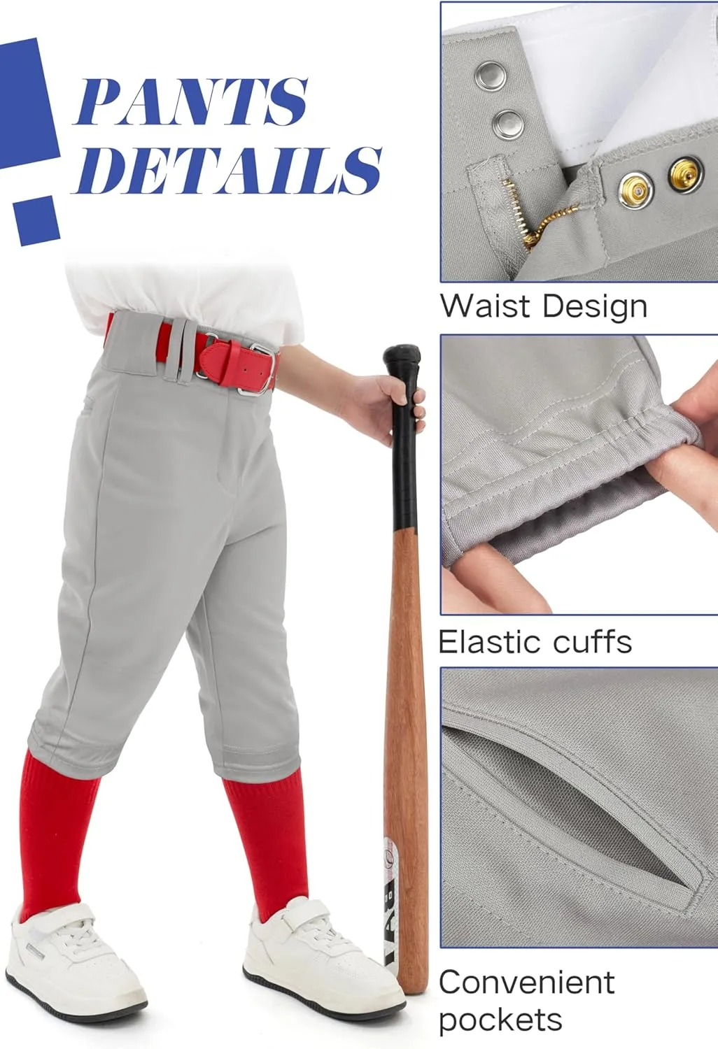 Resinta Toddler & Youth Boys Baseball Pants with Socks and Belt Kids Knicker Softball Pants Knee-Length Kids Tee Ball Pant
