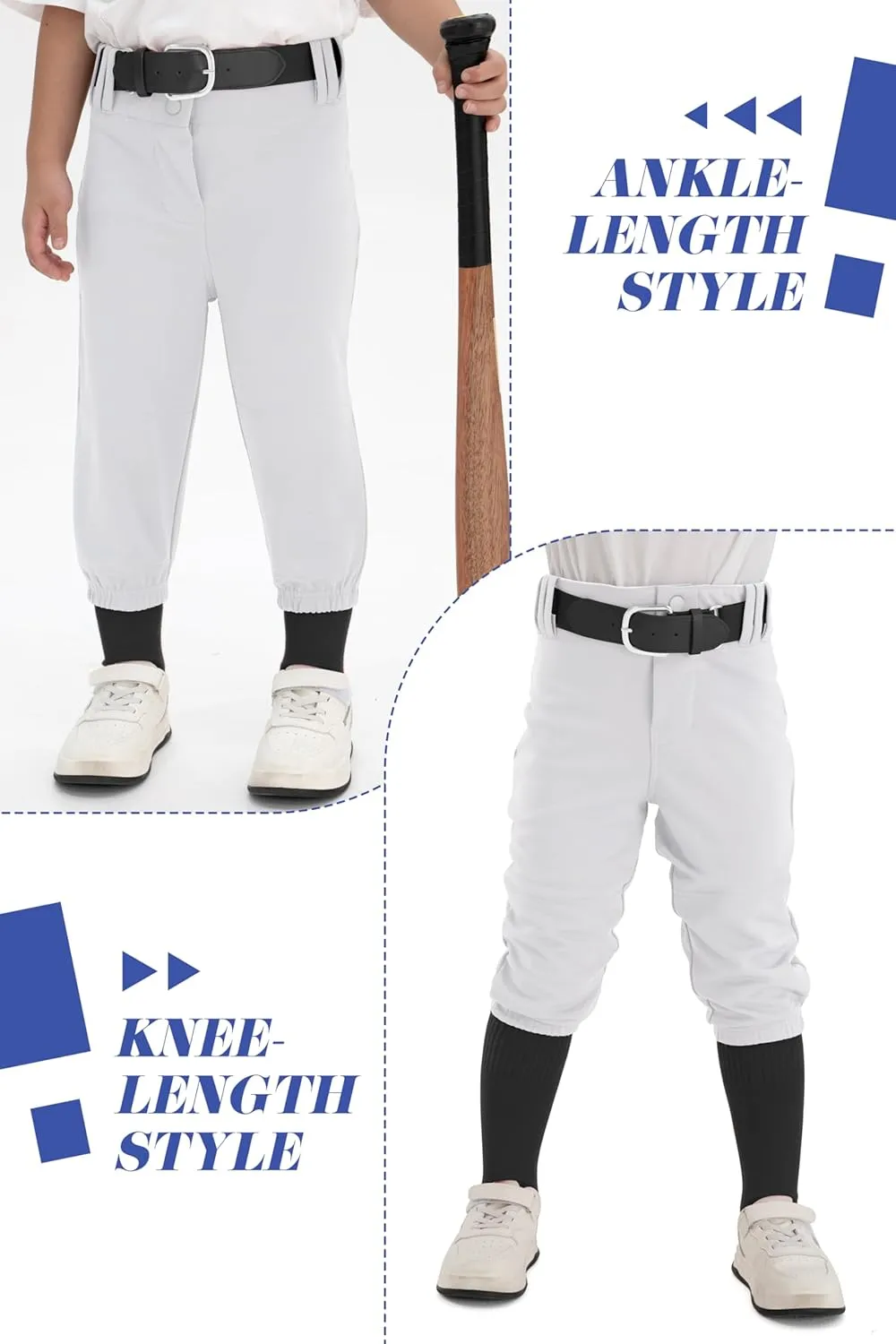 Resinta Toddler & Youth Boys Baseball Pants with Socks and Belt Kids Knicker Softball Pants Knee-Length Kids Tee Ball Pant