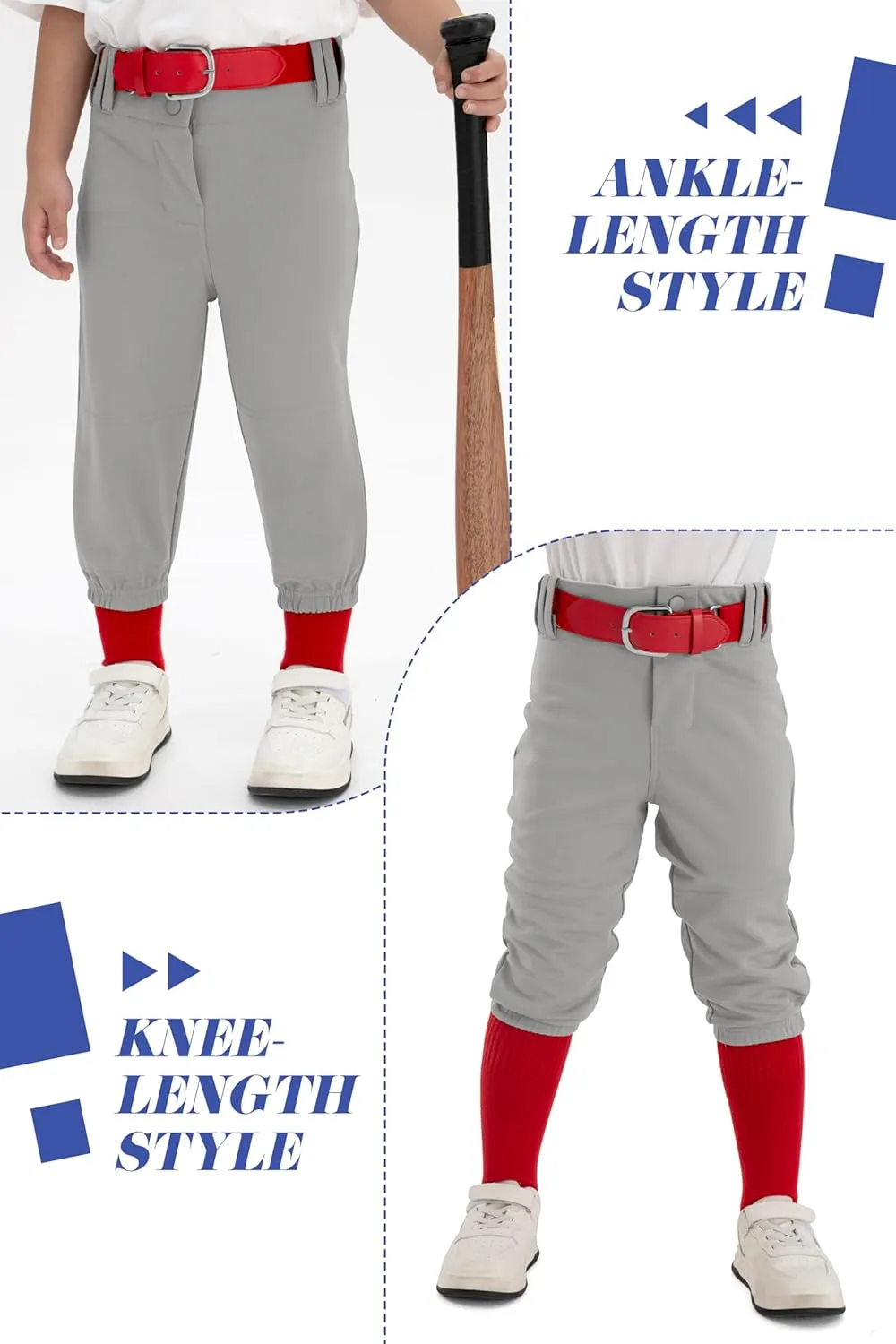Resinta Toddler & Youth Boys Baseball Pants with Socks and Belt Kids Knicker Softball Pants Knee-Length Kids Tee Ball Pant