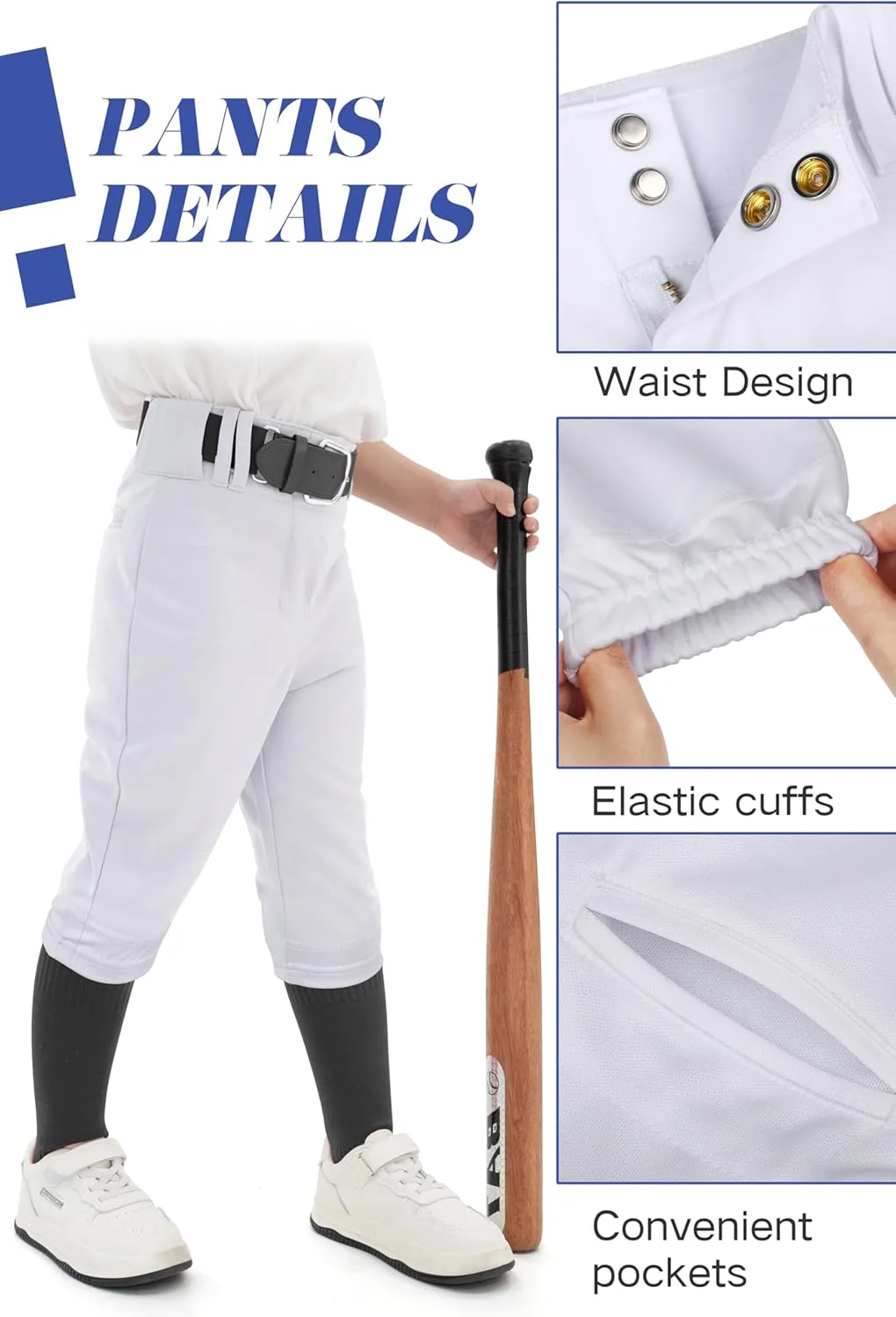 Resinta Toddler & Youth Boys Baseball Pants with Socks and Belt Kids Knicker Softball Pants Knee-Length Kids Tee Ball Pant