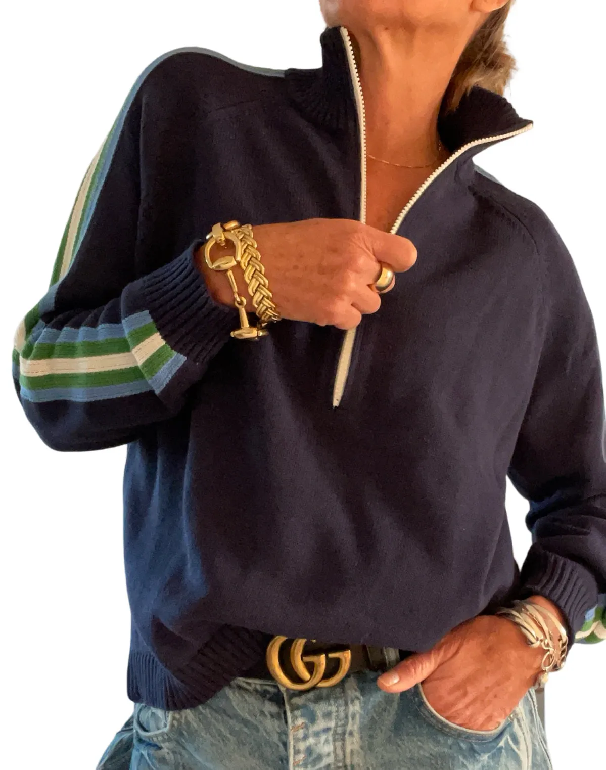 Retro 1/2 Zip Sweater (Navy/Green)