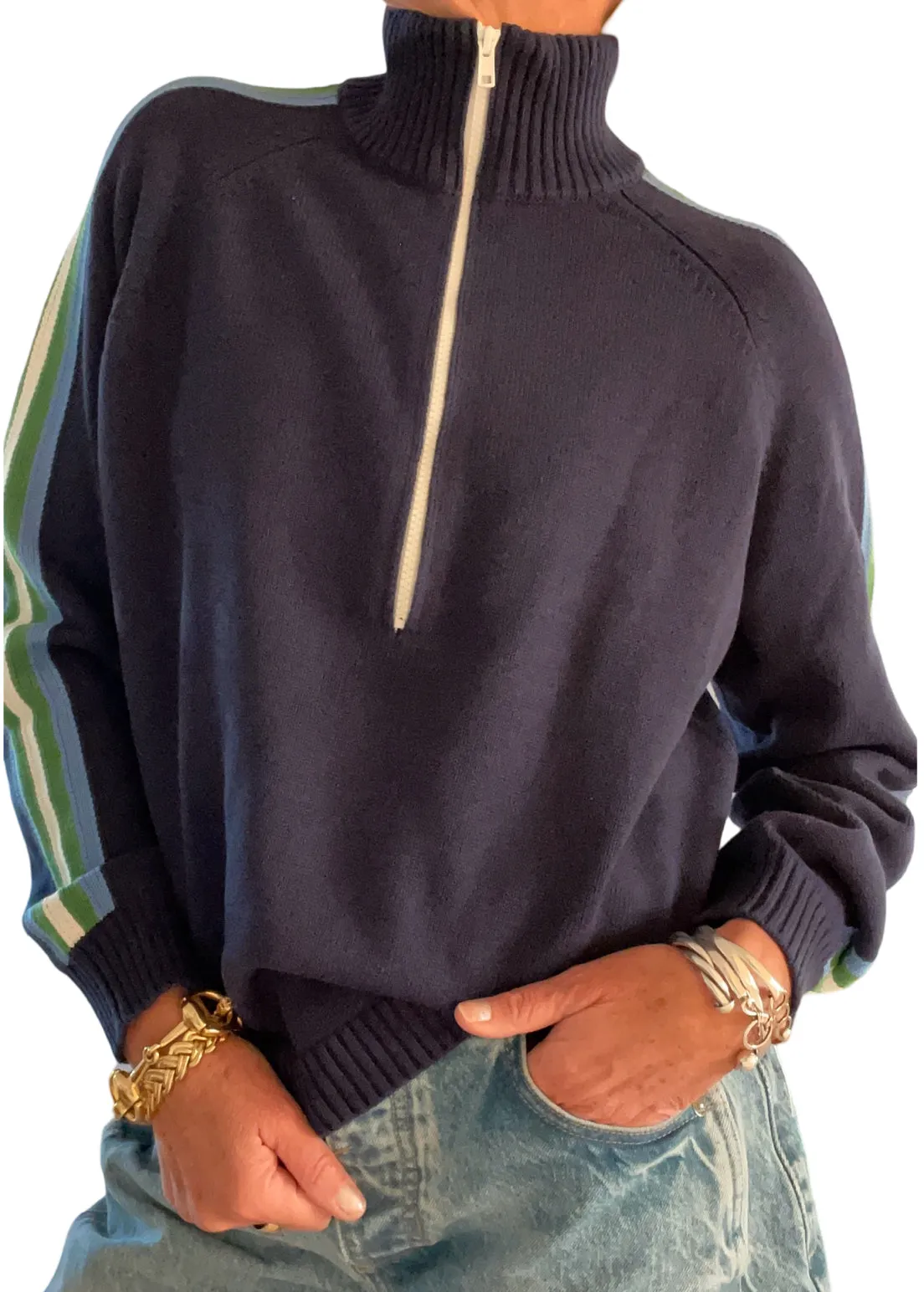 Retro 1/2 Zip Sweater (Navy/Green)