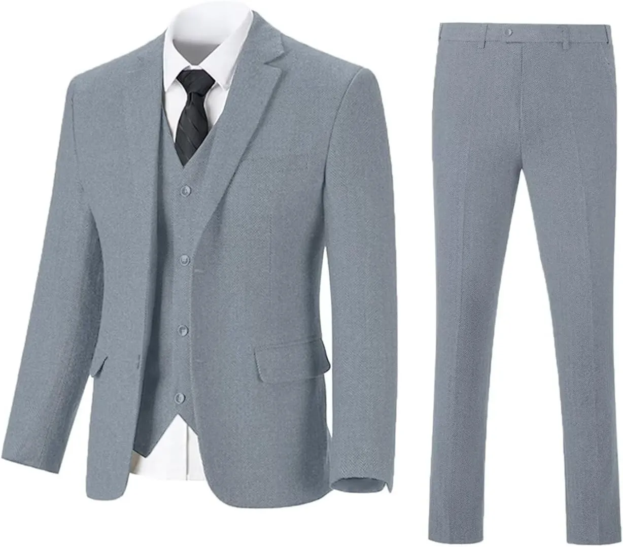 Retro Mens 3 Piece Suit Tweed Herringbone Slim Fit Suits Groomsmen Brown Tuxedos Set Prom Jacket Blazer Vest Pants for Men