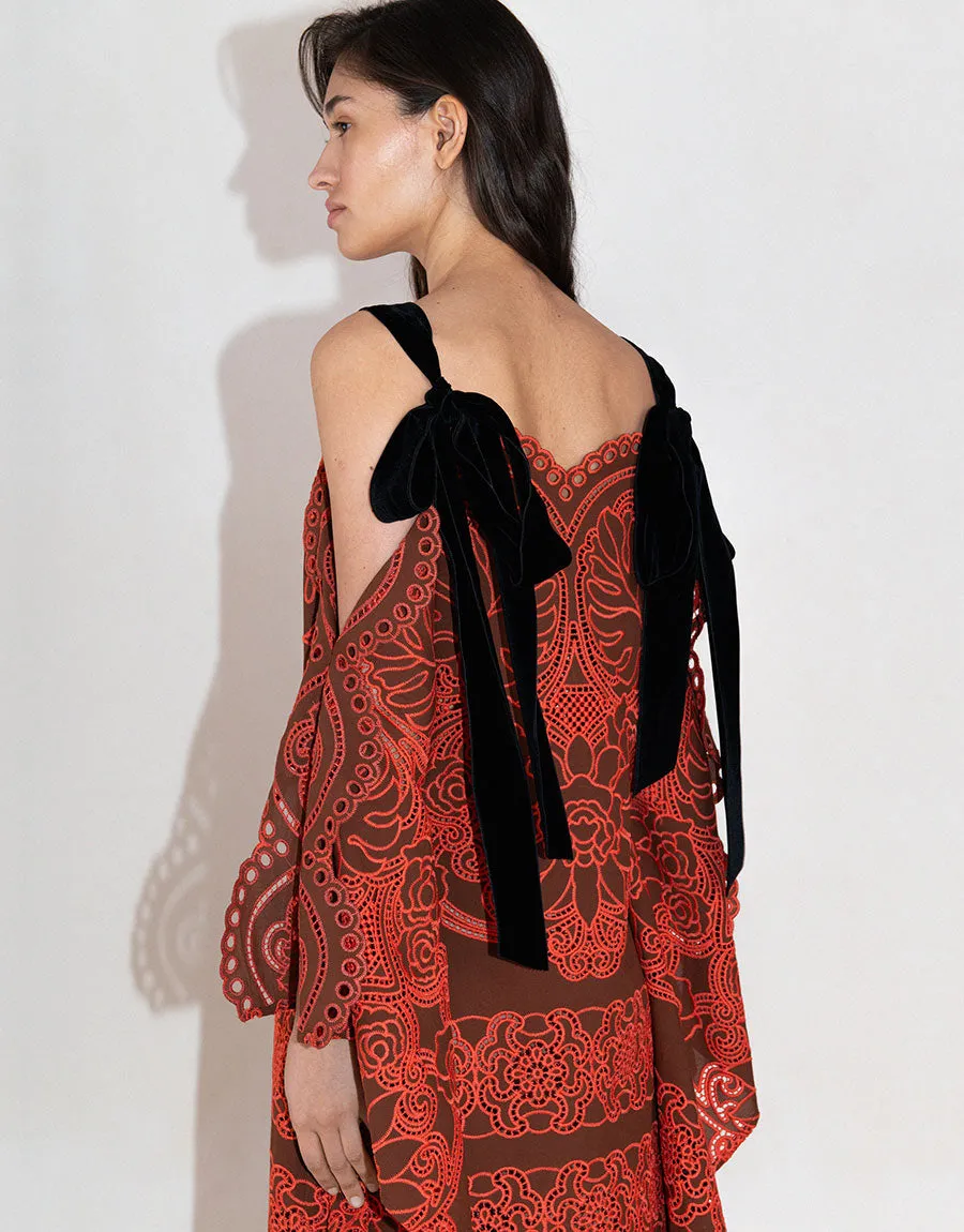 Sakura Embroidery Maxi Dress - Palm Brown