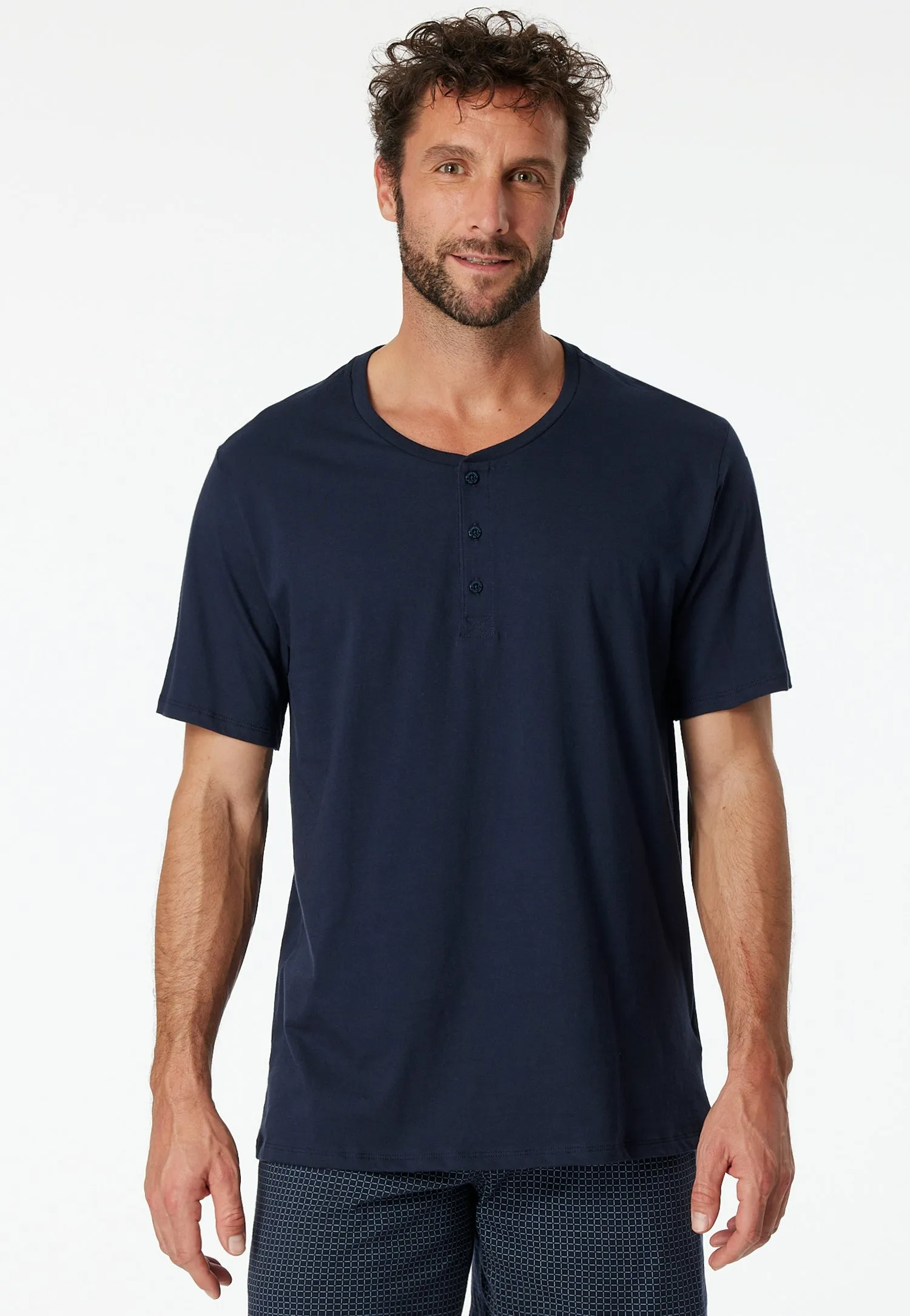 New Schiesser Mix & Relax Short Sleeve Shirt with Button Placket