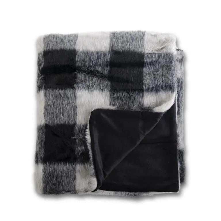 Square Black & Gray Faux Fur Throw Blanket