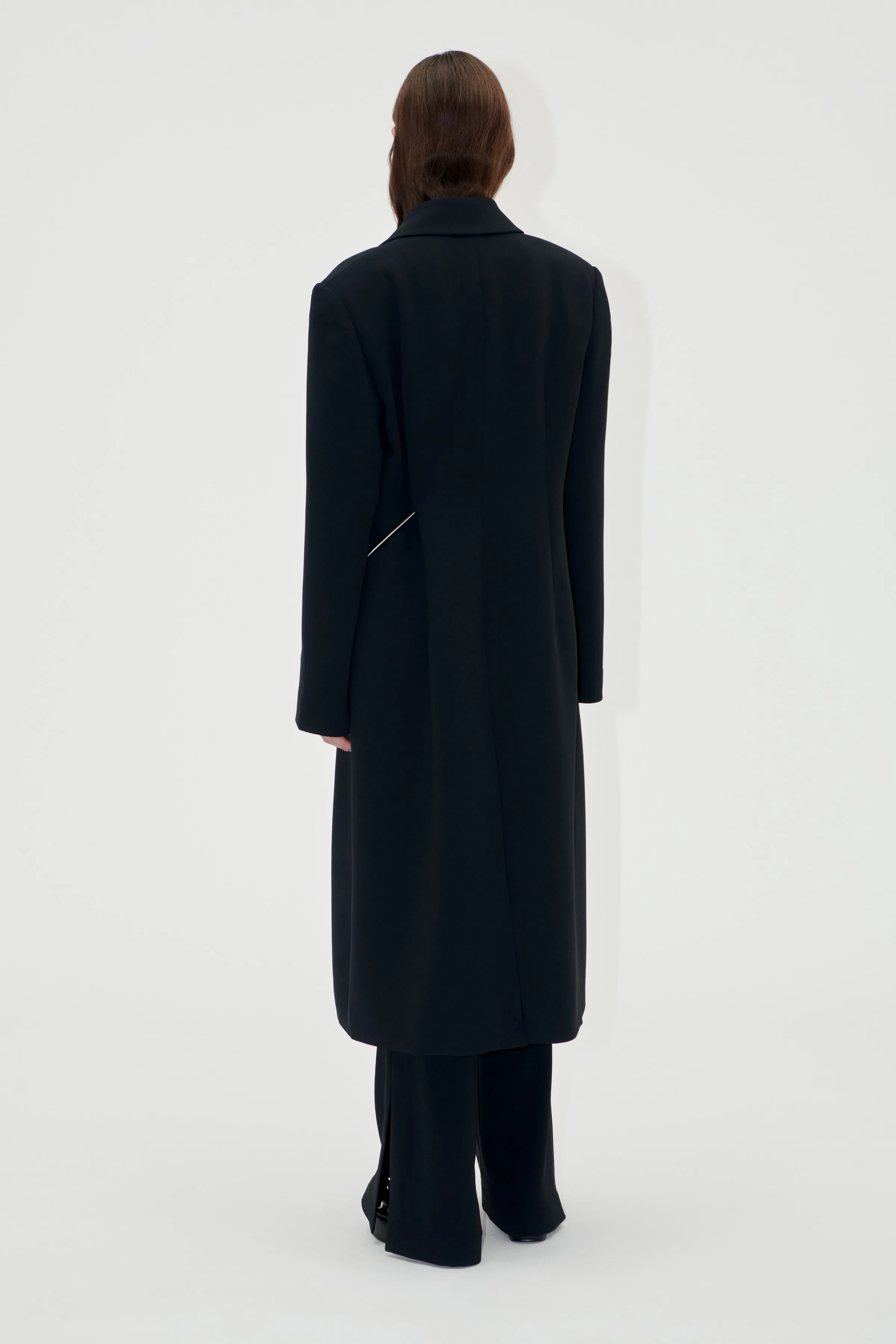 Straight Long Sleeve Coat - Black