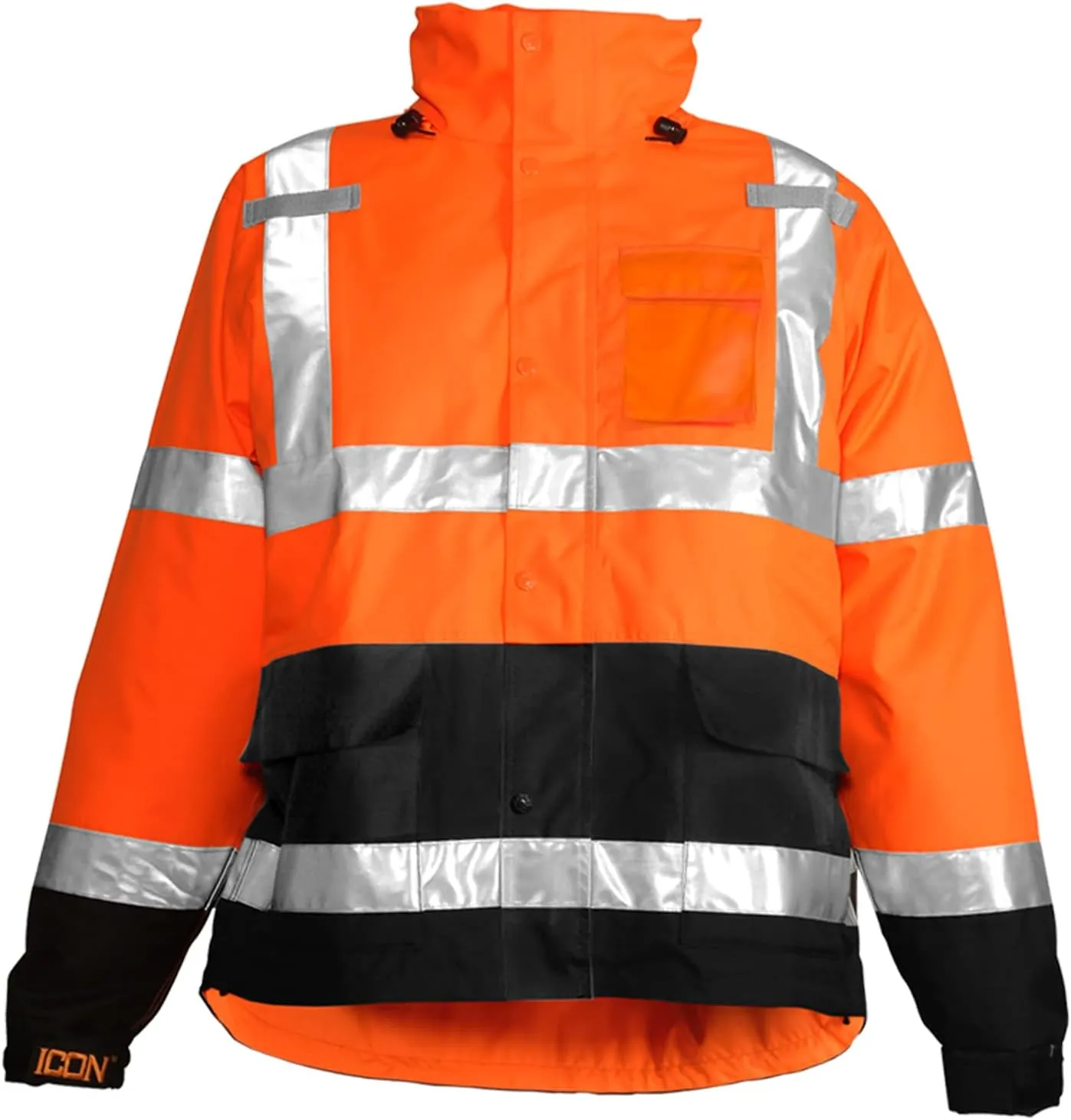 TINGLEY J24129 Icon Standard High Visibility Jacket with Attached Hood, 3XL, Fluorescent Orange/Red/Black
