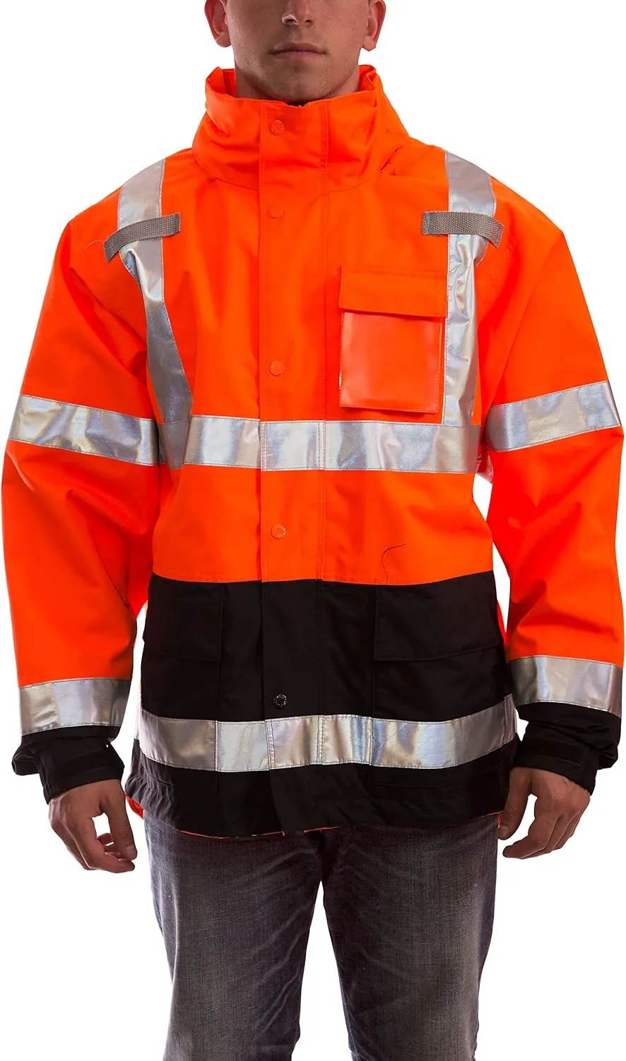 TINGLEY J24129 Icon Standard High Visibility Jacket with Attached Hood, 3XL, Fluorescent Orange/Red/Black