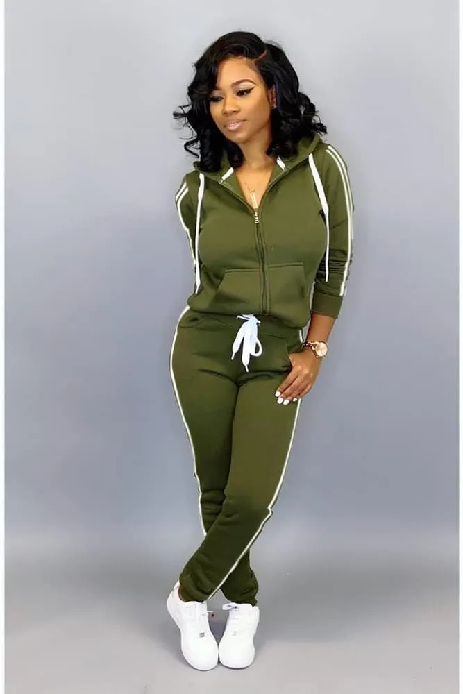 TOPSRANI Womens Two Piece Outfits Casual Sweatsuits Solid Tracksuit Jogging Sweat Suits Matching Jogger Hoodie Pants Set