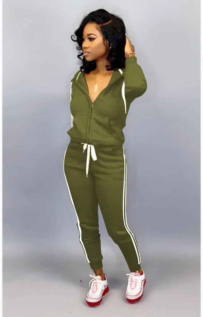 TOPSRANI Womens Two Piece Outfits Casual Sweatsuits Solid Tracksuit Jogging Sweat Suits Matching Jogger Hoodie Pants Set