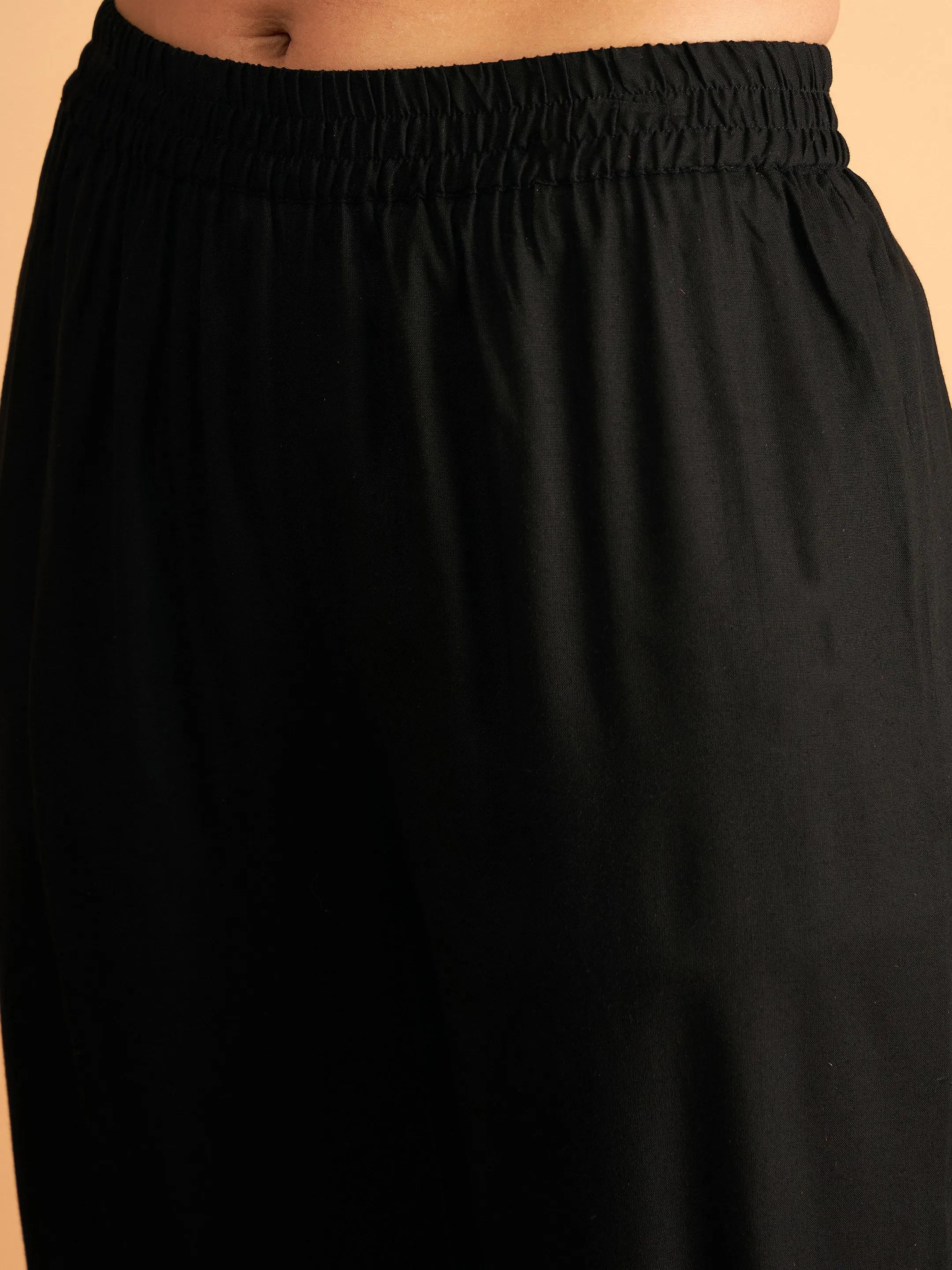 Women Black Embroidered A Line Top With Straight Pants