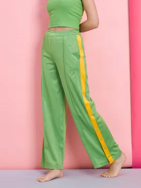 Women Green Side Button Track Pants