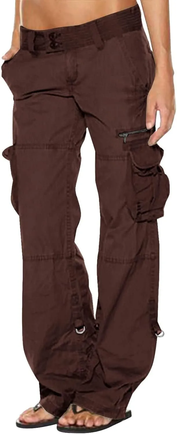 Women's Cargo Pants High Waisted Casual Wide Leg Pants Baggy Stretch Military Tactical Pants with Pockets