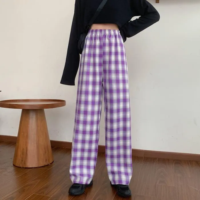 Women's Casual Plaid Straight Pants  
