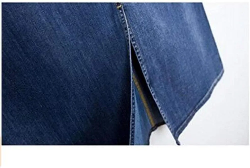 Women's Maxi Pencil Jean Skirt- High Waisted A-Line Long Denim Skirts for Ladies- Blue Jean Skirt