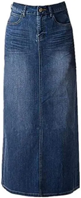 Women's Maxi Pencil Jean Skirt- High Waisted A-Line Long Denim Skirts for Ladies- Blue Jean Skirt
