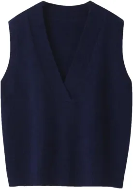 Women's V-Neck Wool Knit Sleeveless Pullover Women's Casual Knit Sweater Vest