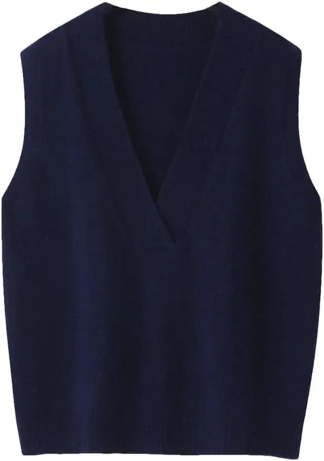 Women's V-Neck Wool Knit Sleeveless Pullover Women's Casual Knit Sweater Vest