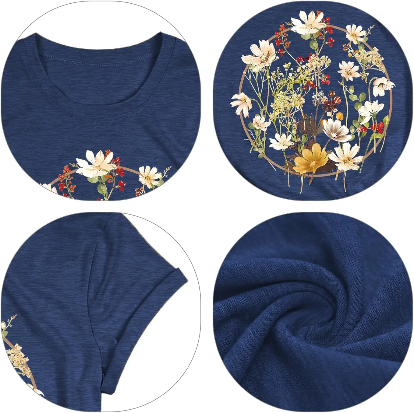 Women's Vintage Flowers Shirt Casual Boho Floral Printed Shirts Sunflower Wildflowers Graphic Tee Tops 