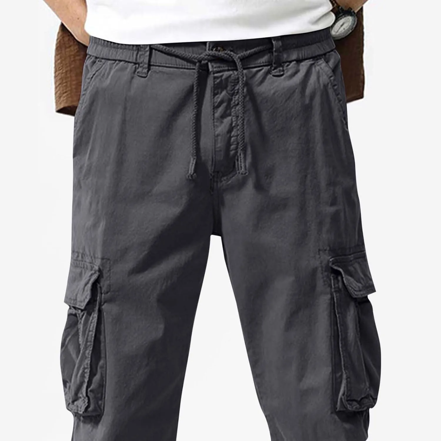 Xiaojmake Men's Outdoor Elastic Waist Cargo Pants Casual Loose Fit Workwear Straight Athletic Trousers Pull On Military Pant